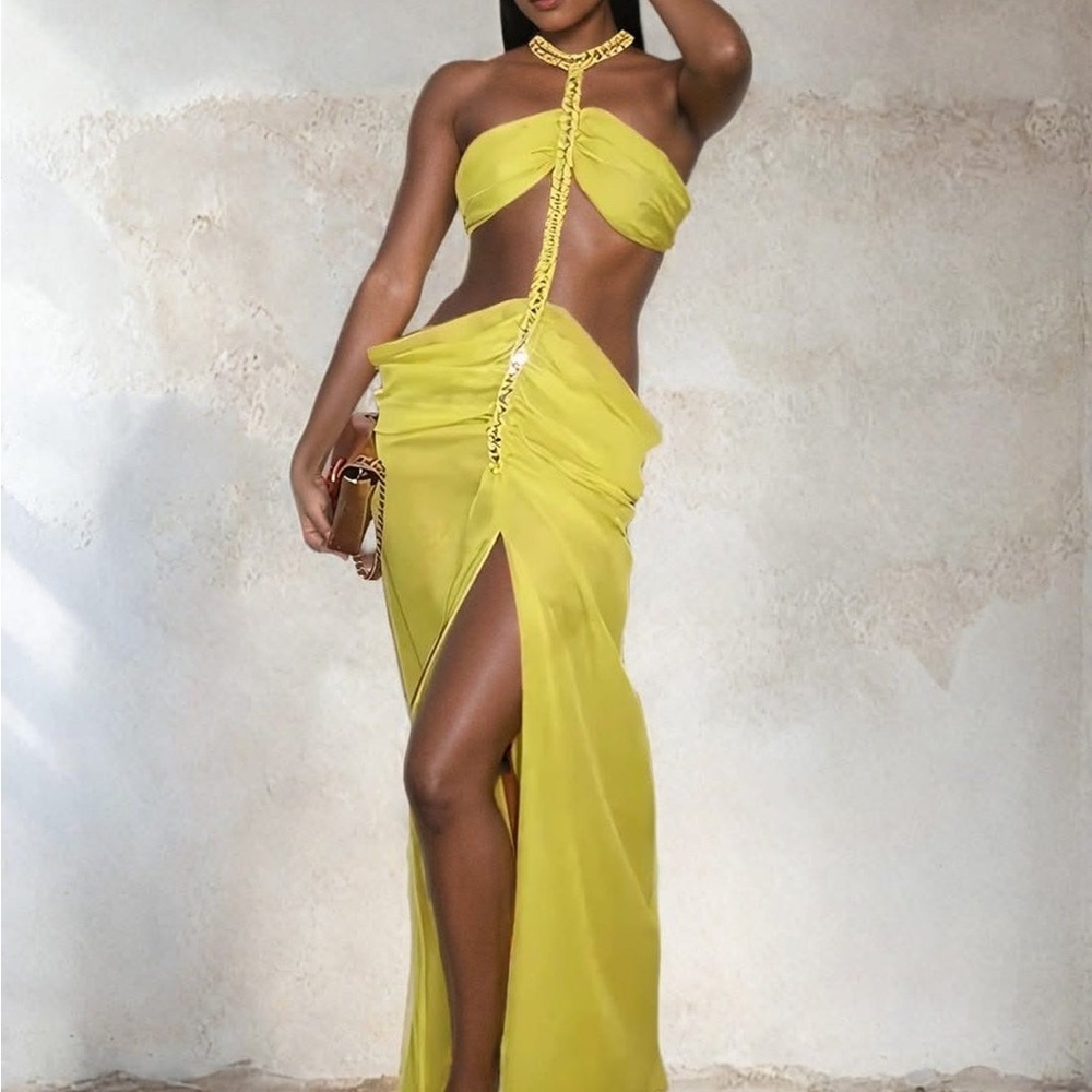 Elegant Yellow Halter Dress